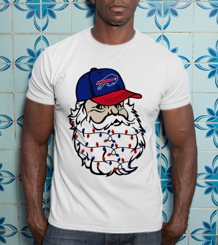 Santa Buffalo Bills Christmas Lights Beard Football T-Shirt