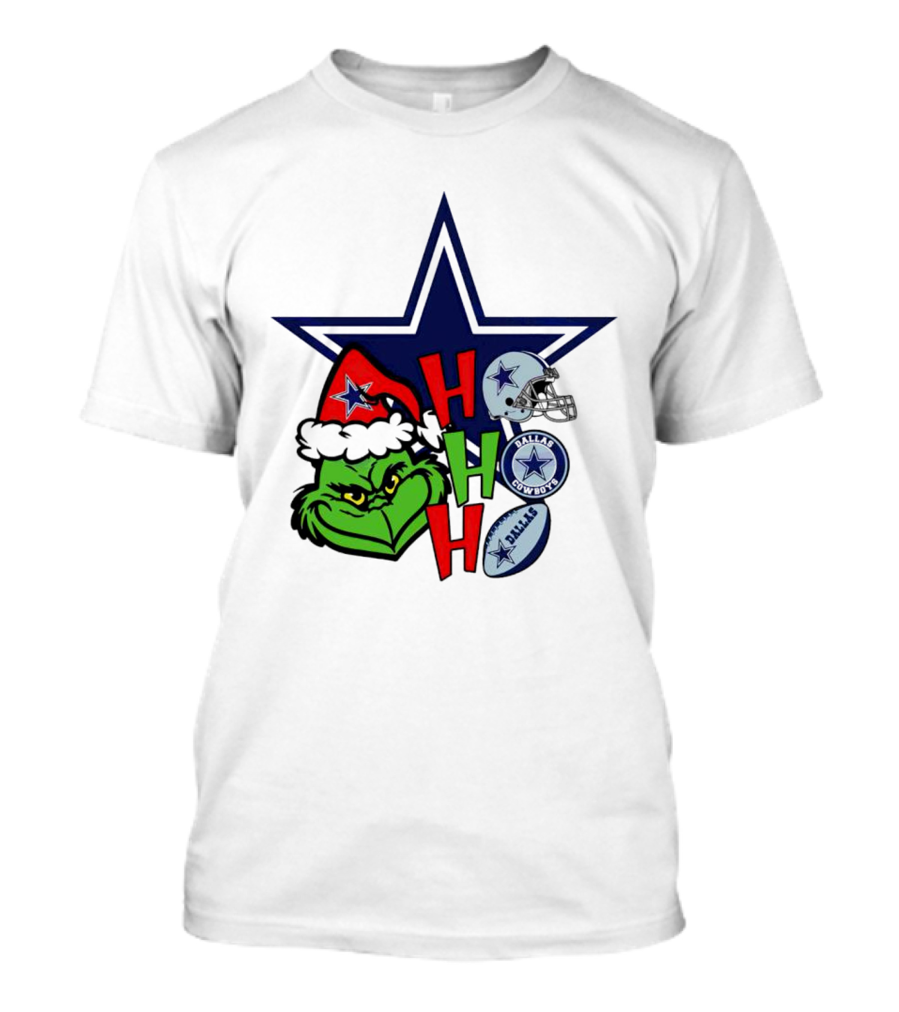 Santa Grinch Ho Ho Ho Dallas Cowboys Christmas Star Helmet T-Shirt