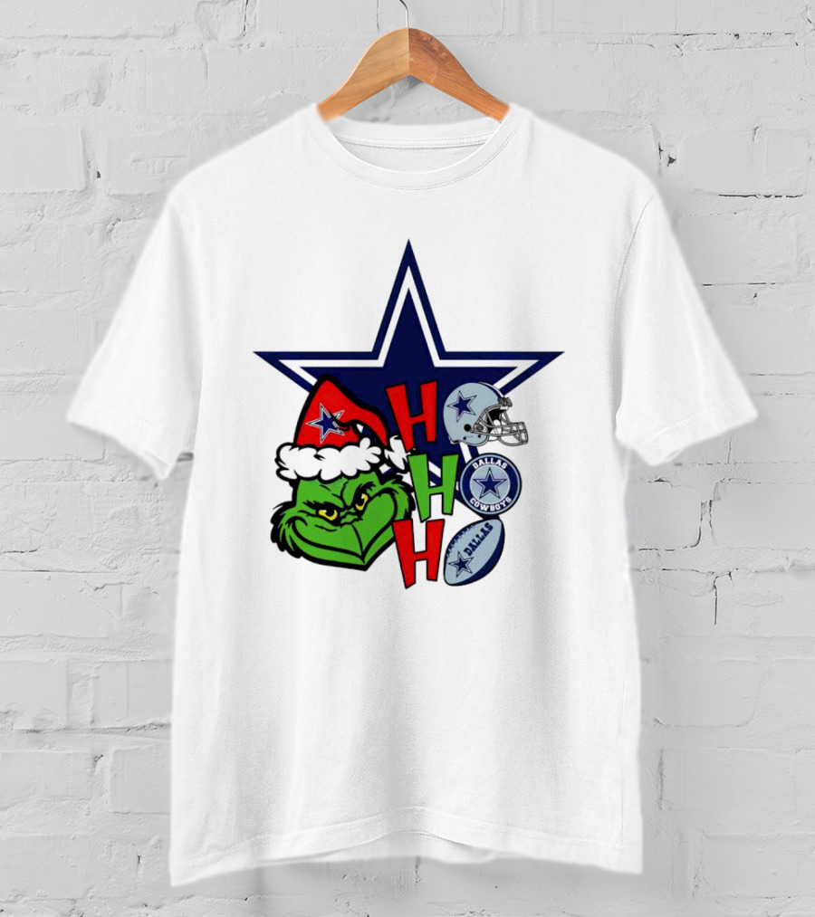 Santa Grinch Ho Ho Ho Dallas Cowboys Christmas Star Helmet T-Shirt