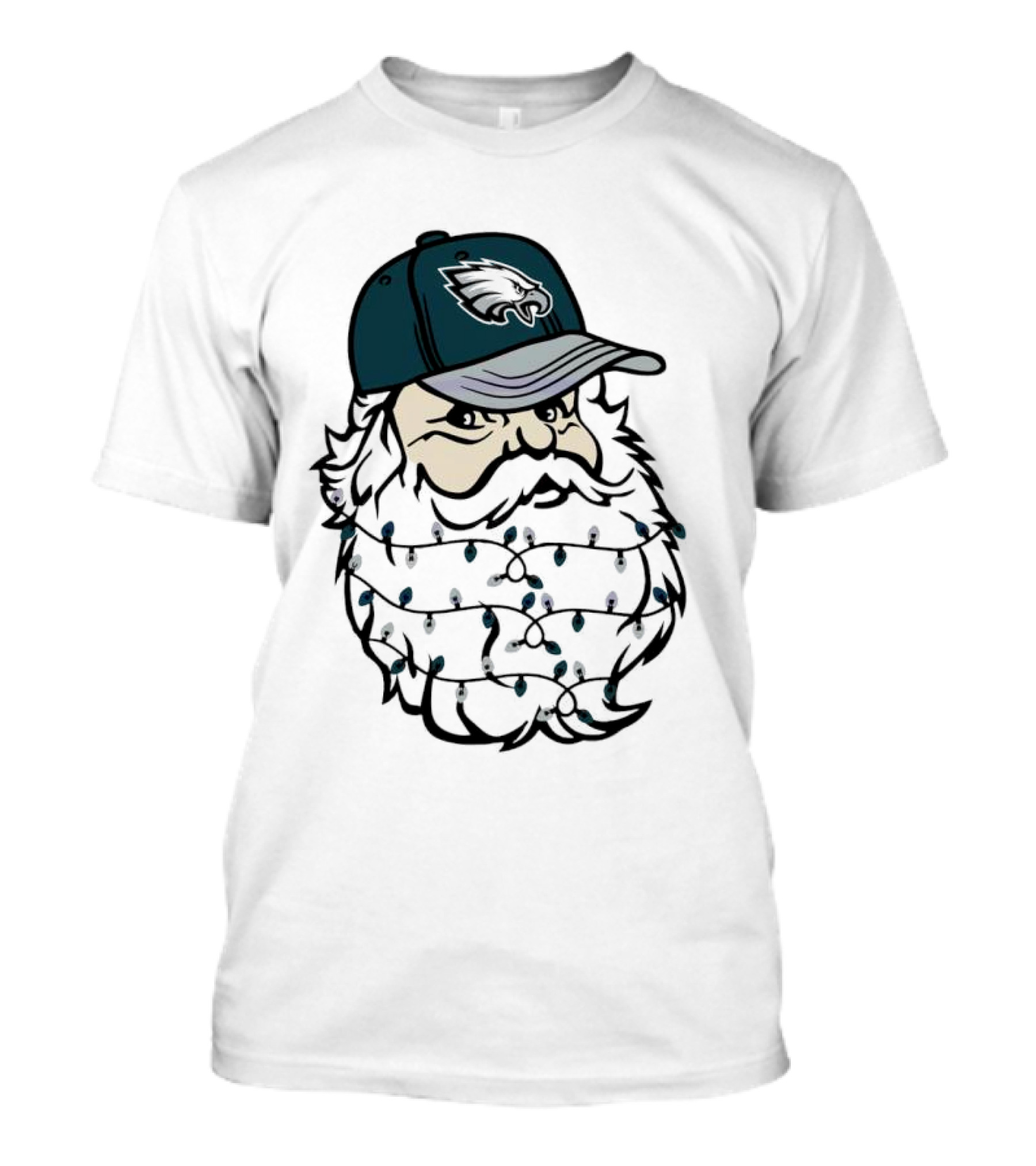 Philadelphia Eagles Santa Hat Christmas Lights Beard T-Shirt