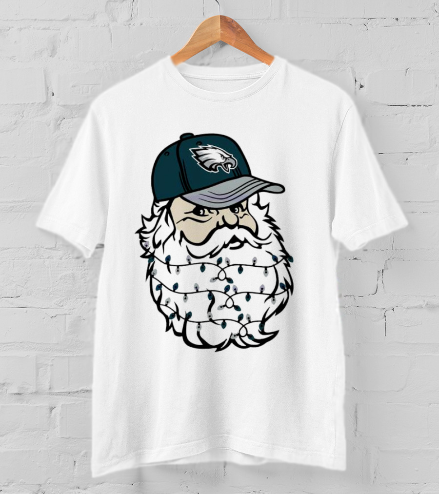 Philadelphia Eagles Santa Hat Christmas Lights Beard T-Shirt