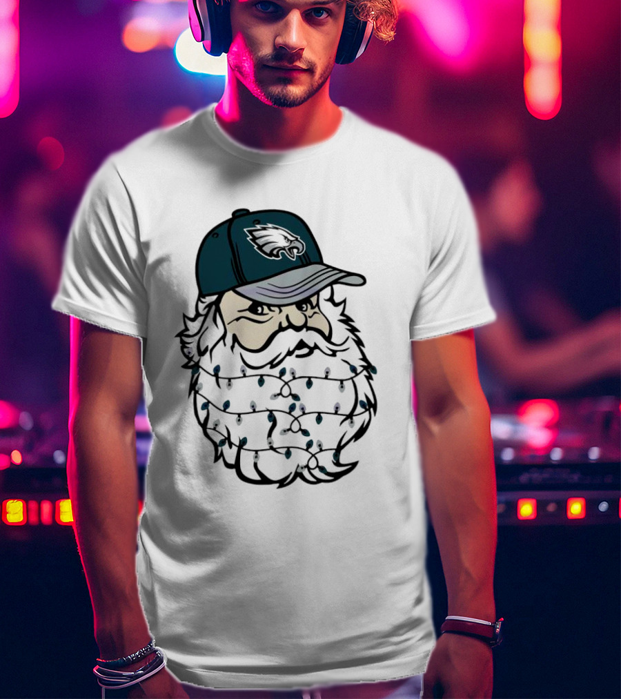 Philadelphia Eagles Santa Hat Christmas Lights Beard T-Shirt