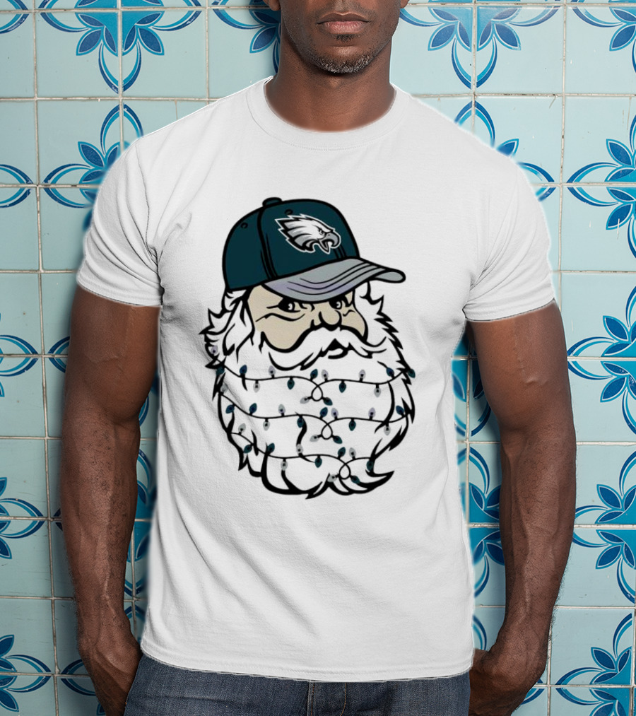 Philadelphia Eagles Santa Hat Christmas Lights Beard T-Shirt