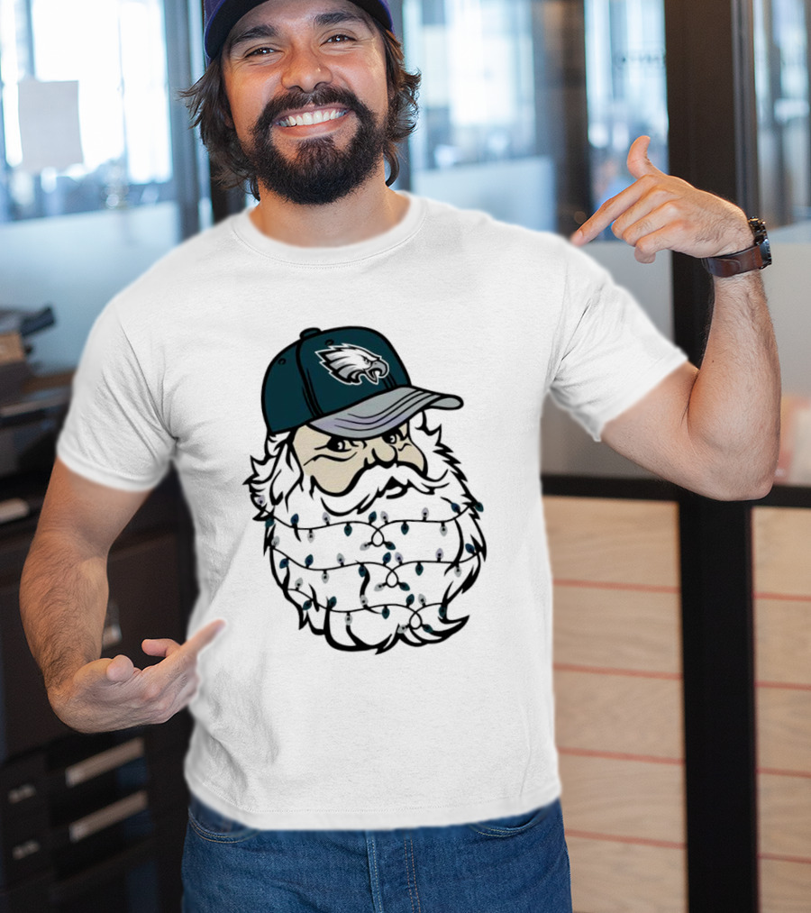 Philadelphia Eagles Santa Hat Christmas Lights Beard T-Shirt