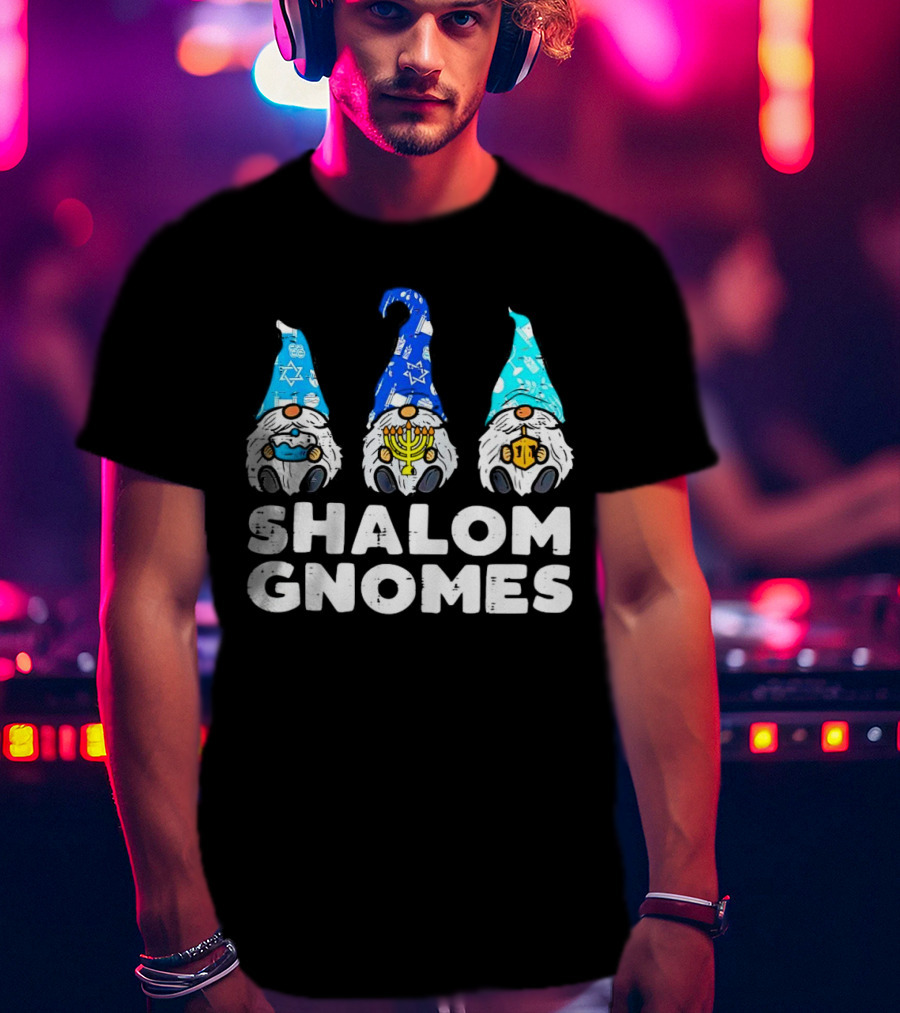 Shalom Gnomes Hanukkah Menorah Star Of David T-Shirt