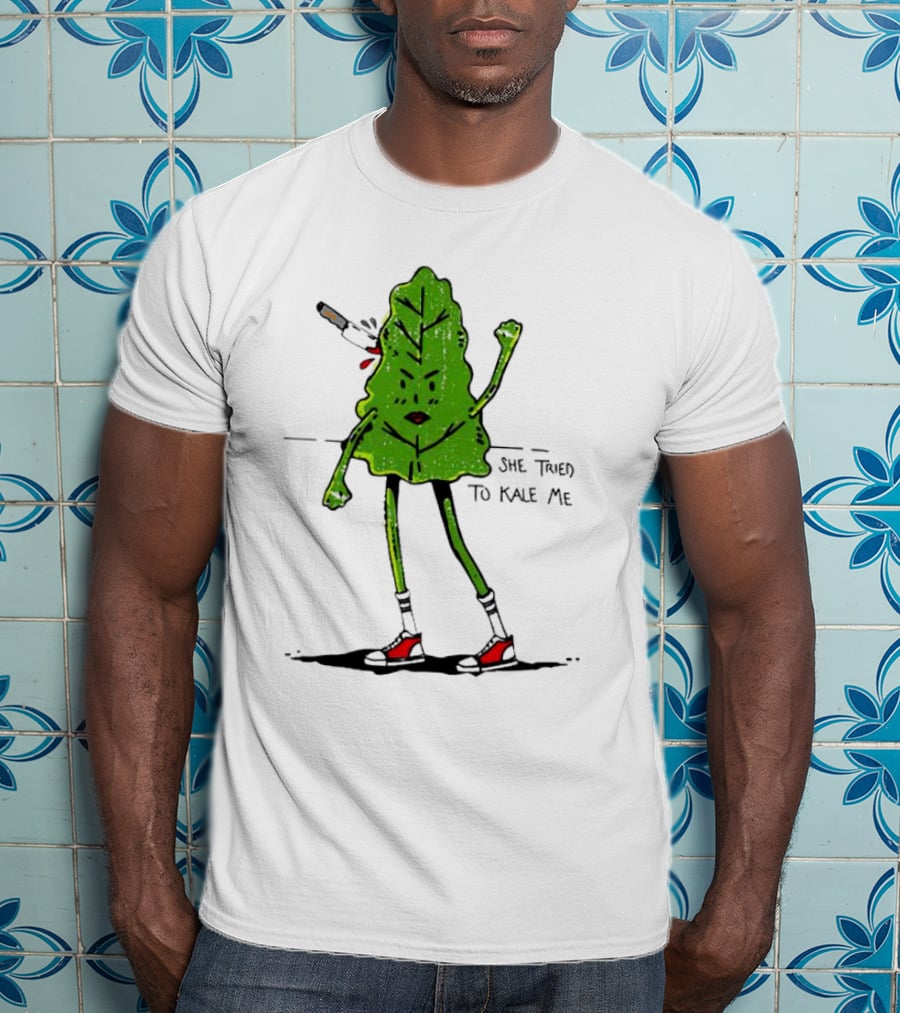 She Tried To Kale Me Smoking Kale Leaf Cartoon In Red Heels T-Shirt