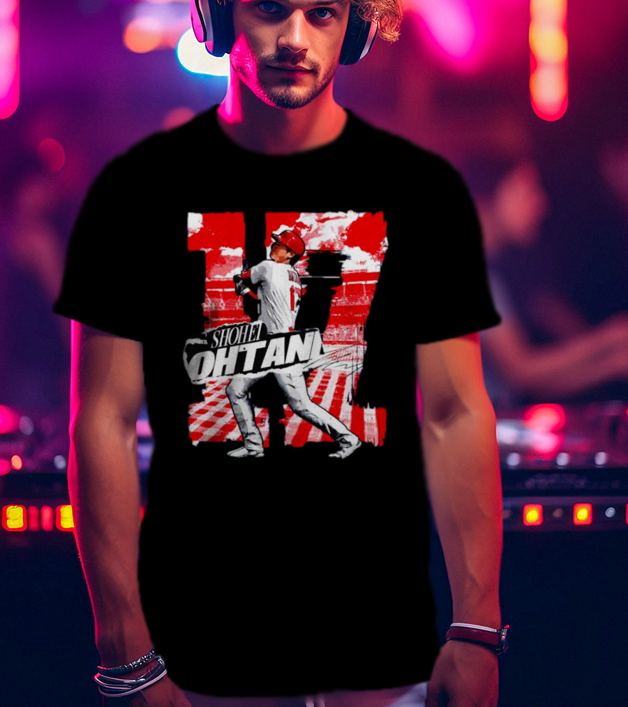 Shohei Ohtani Los Angeles Baseball 17 Cartoon Signature T-Shirt