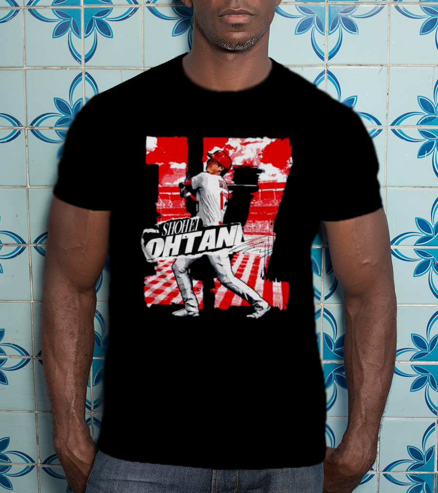 Shohei Ohtani Los Angeles Baseball 17 Cartoon Signature T-Shirt