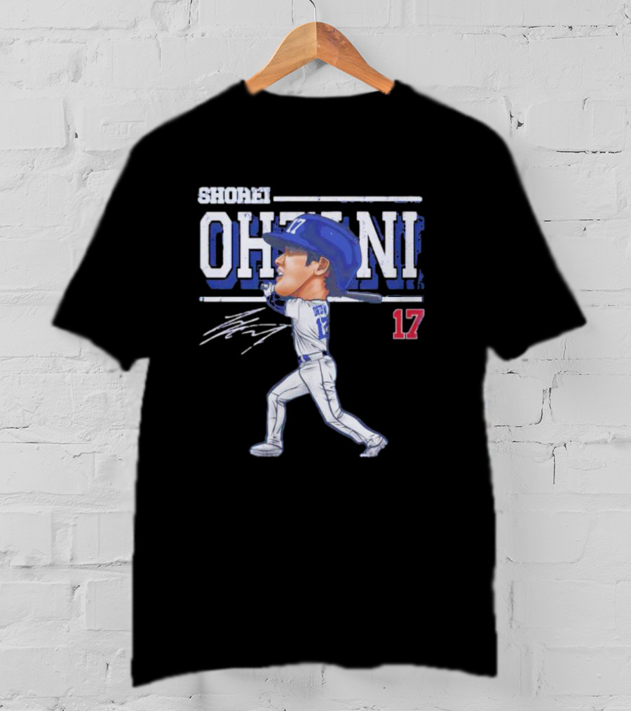 Shohei Ohtani Cartoon Signature 17 Batter Baseball T-Shirt