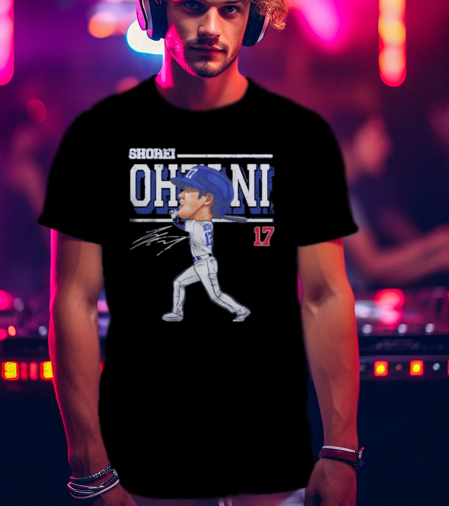 Shohei Ohtani Cartoon Signature 17 Batter Baseball T-Shirt