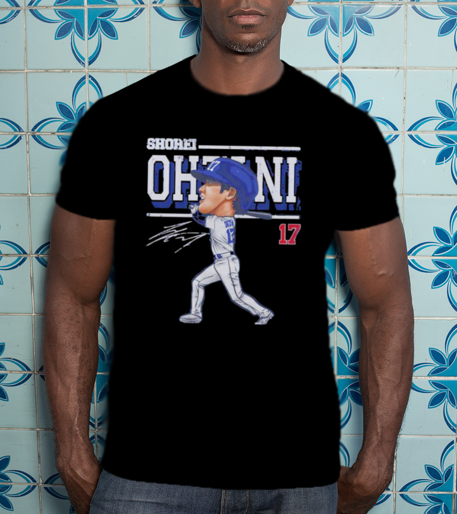 Shohei Ohtani Cartoon Signature 17 Batter Baseball T-Shirt