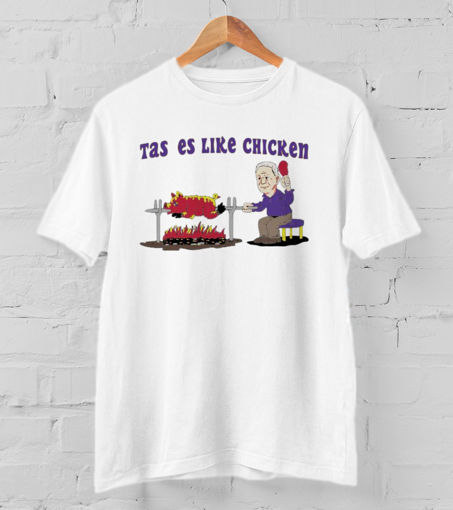 Tastes Like Chicken LSU Tiger Roasting With Cartoon Man Eating T-Shirt