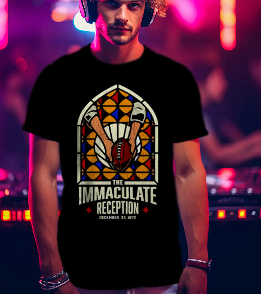 The Immaculate Reception December 23, 1972 Stained Glass Football Catch T-Shirt