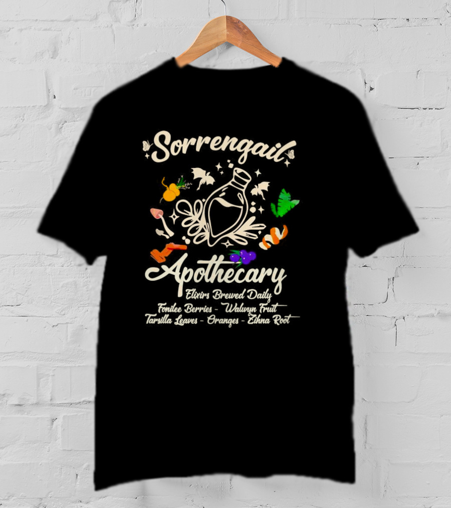 Sorrengail Apothecary Elixirs Brewed Daily Fonilee Berries Waluyn Fruit Tarsilla Leaves Oranges Zihna Root T-Shirt