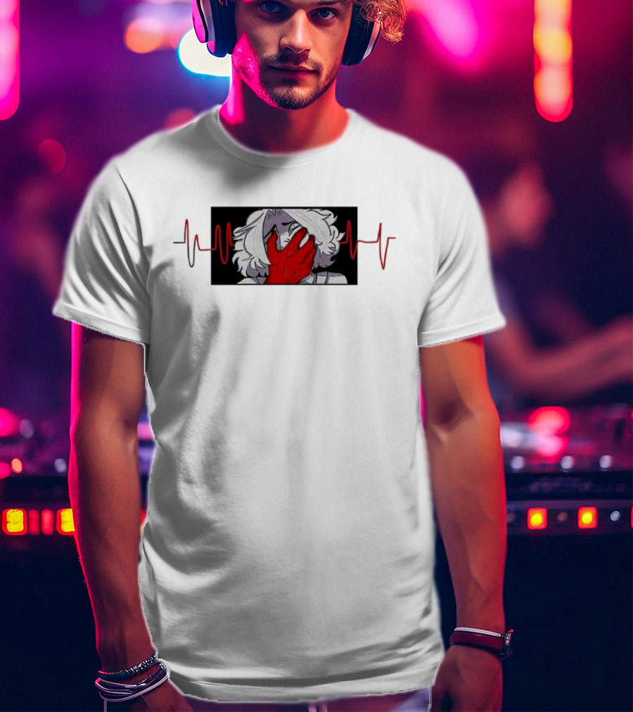 Area Unknown Guqqie New Anime Character With Red Hand And Heartbeat Line T-Shirt