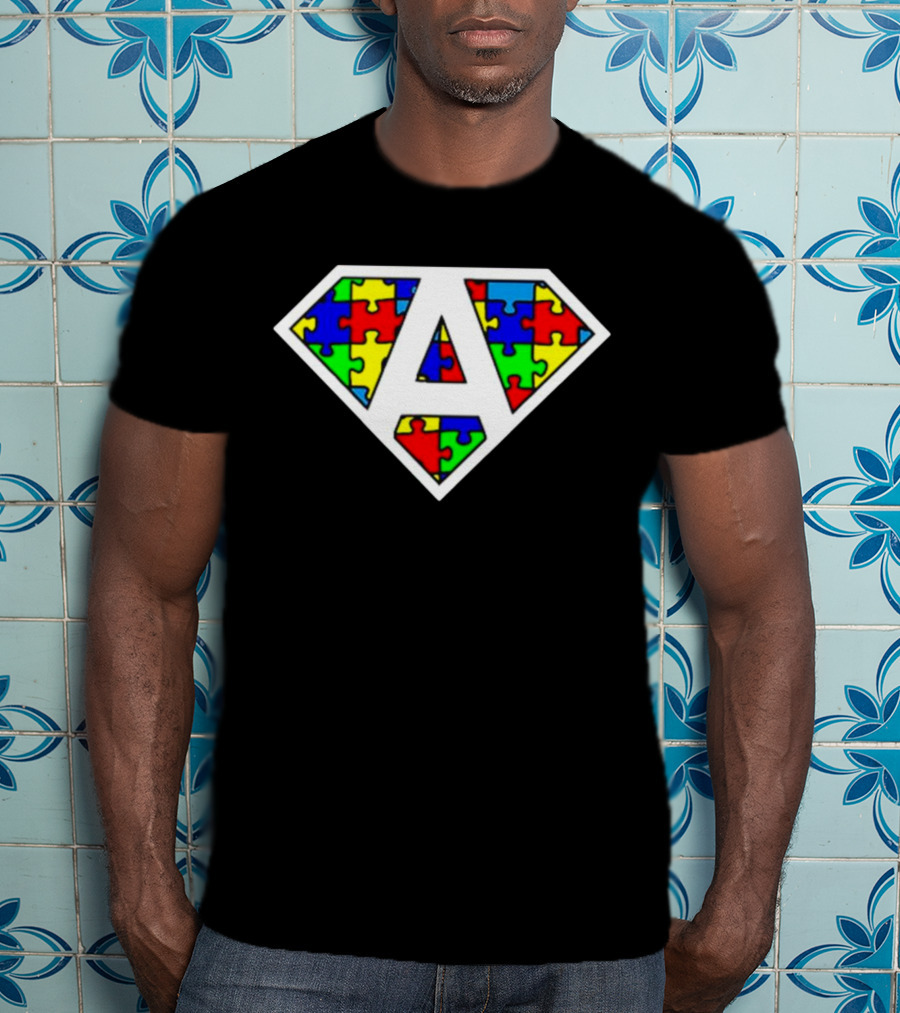 Autism Awareness Superhero Puzzle Emblem T-Shirt