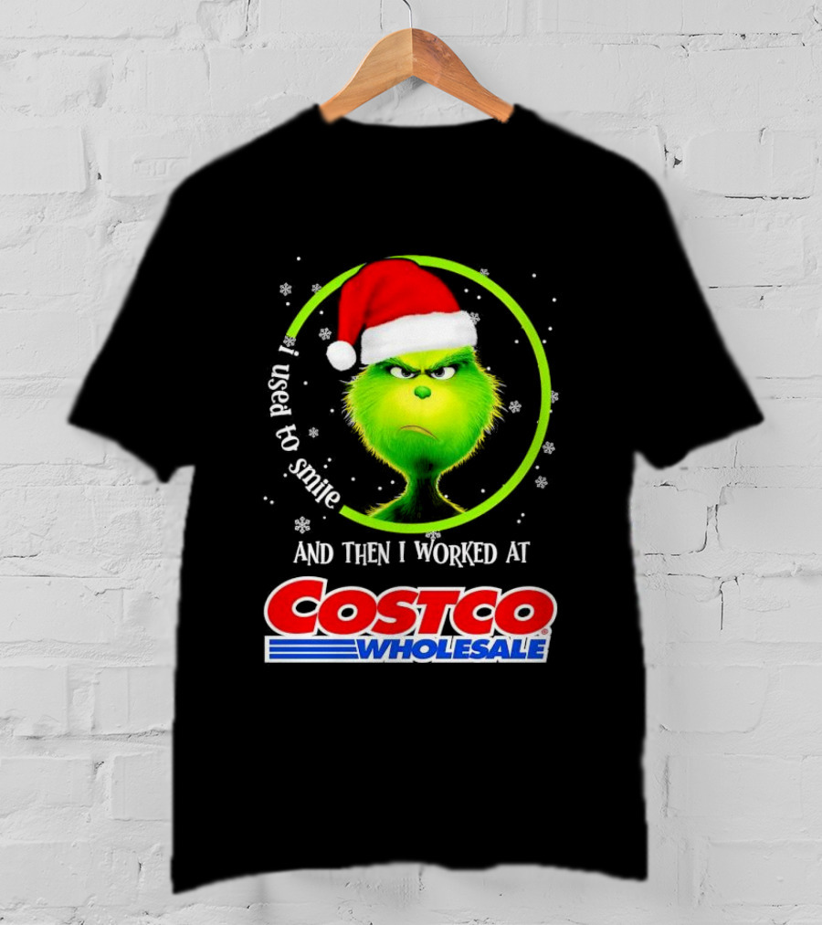 Grinch I Used To Smile And Then I Worked At Costco Wholesale Santa Hat Snowflakes T-Shirt