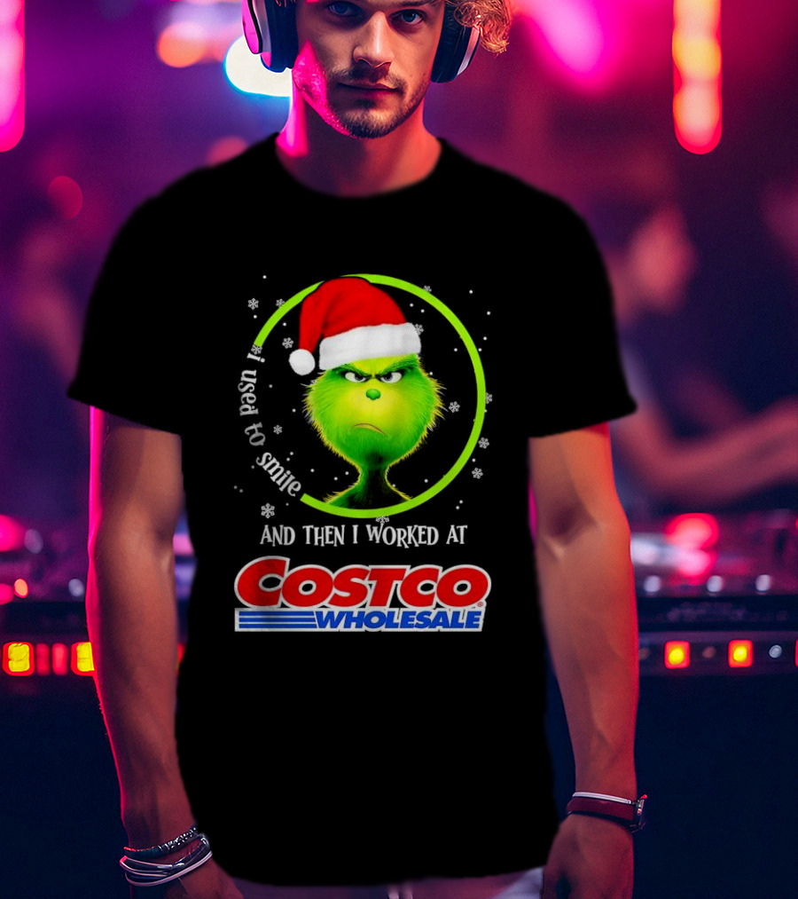 Grinch I Used To Smile And Then I Worked At Costco Wholesale Santa Hat Snowflakes T-Shirt