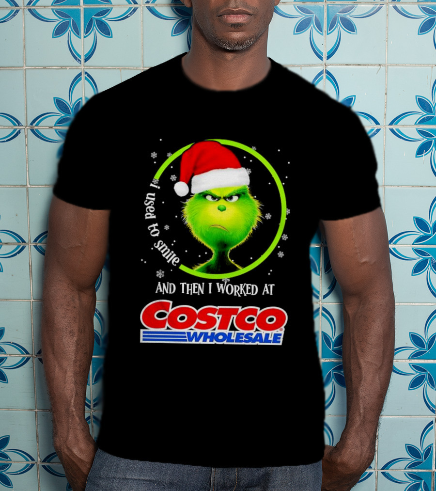 Grinch I Used To Smile And Then I Worked At Costco Wholesale Santa Hat Snowflakes T-Shirt