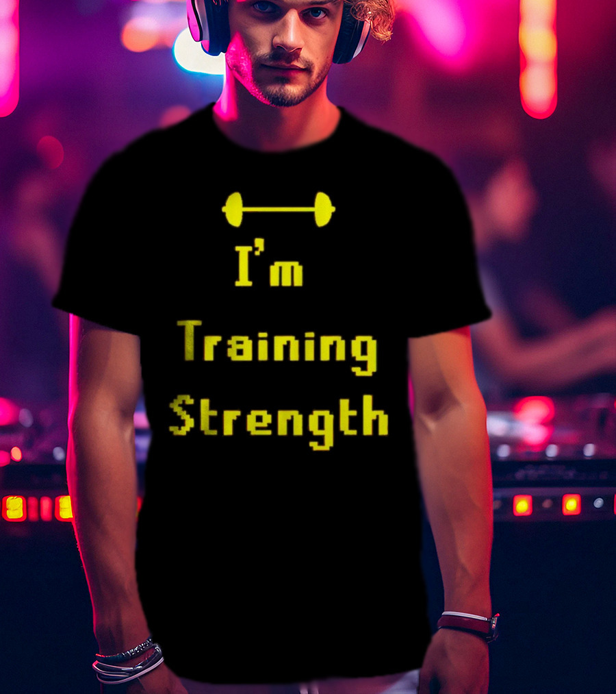 I'm Training Strength Retro Pixel Dumbbell T-Shirt