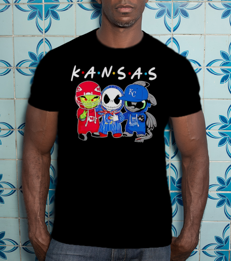 KANSAS Sports Characters Grinch Jack Skellington Toothless Chiefs Royals Jayhawks T-Shirt