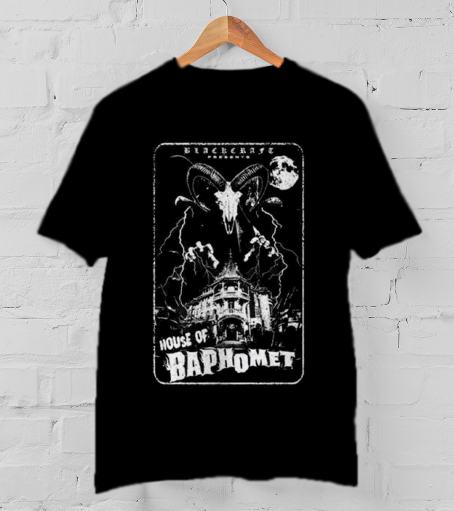 Blackcraft Cult Blackcraft Presents House Of Baphomet Goat Head Lightning Full Moon Dark T-Shirt