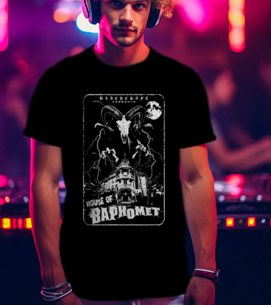 Blackcraft Cult Blackcraft Presents House Of Baphomet Goat Head Lightning Full Moon Dark T-Shirt