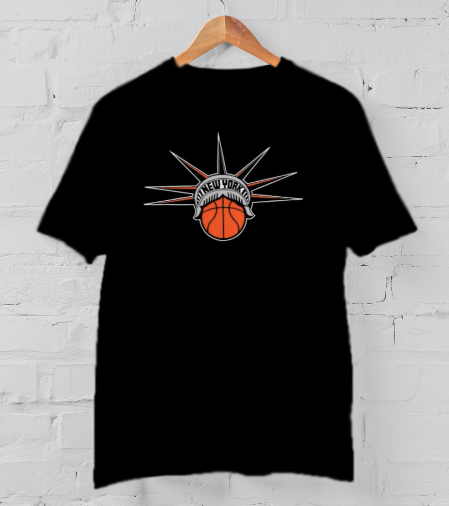 New York Basketball Liberty With Statue Spikes Ball Emblem T-Shirt