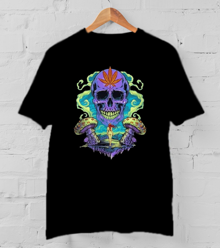 Ethereal Euphoria Psychedelic Skull And Mushrooms T-Shirt