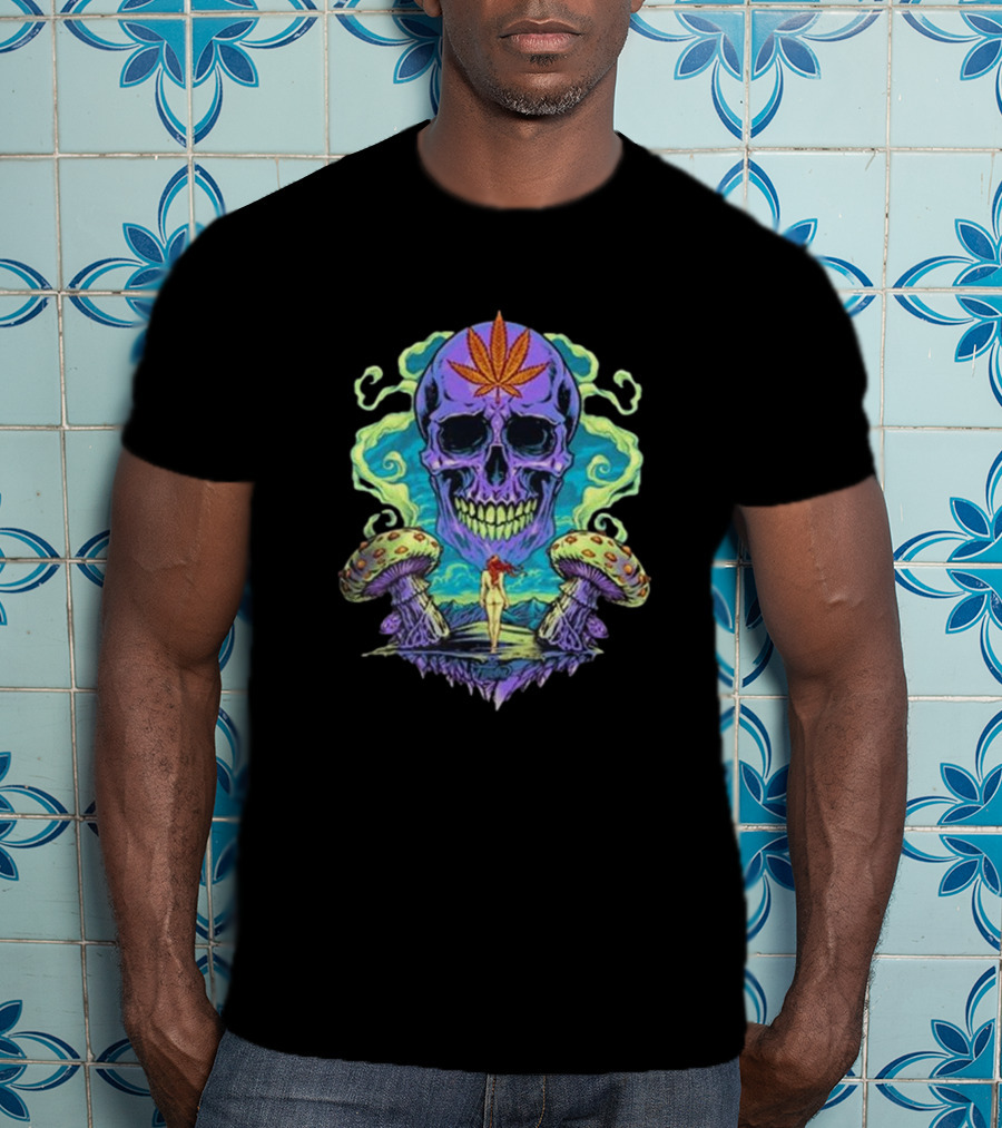 Ethereal Euphoria Psychedelic Skull And Mushrooms T-Shirt