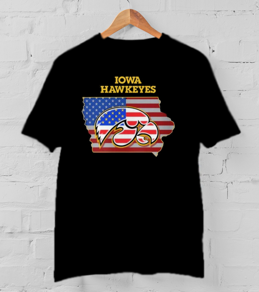 Iowa Hawkeyes American Flag Map T-Shirt