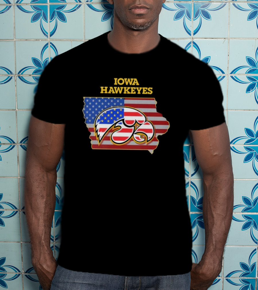 Iowa Hawkeyes American Flag Map T-Shirt