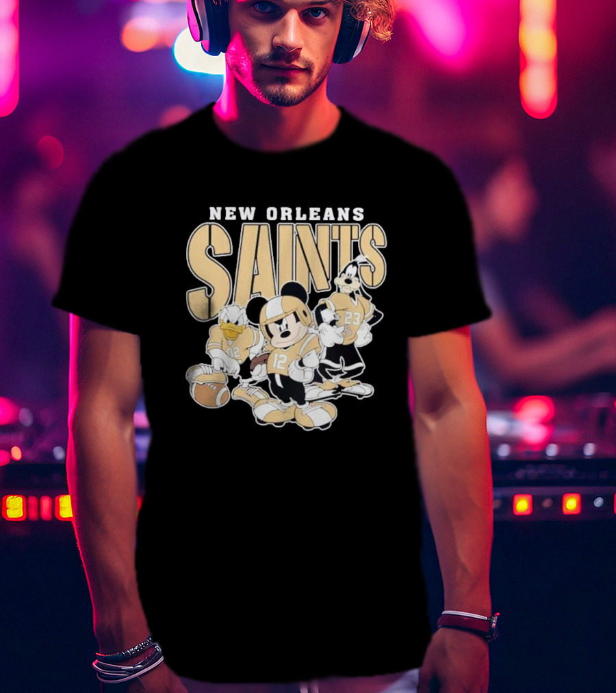 New Orleans Saints Mickey Donald Duck Goofy Football Team T-Shirt