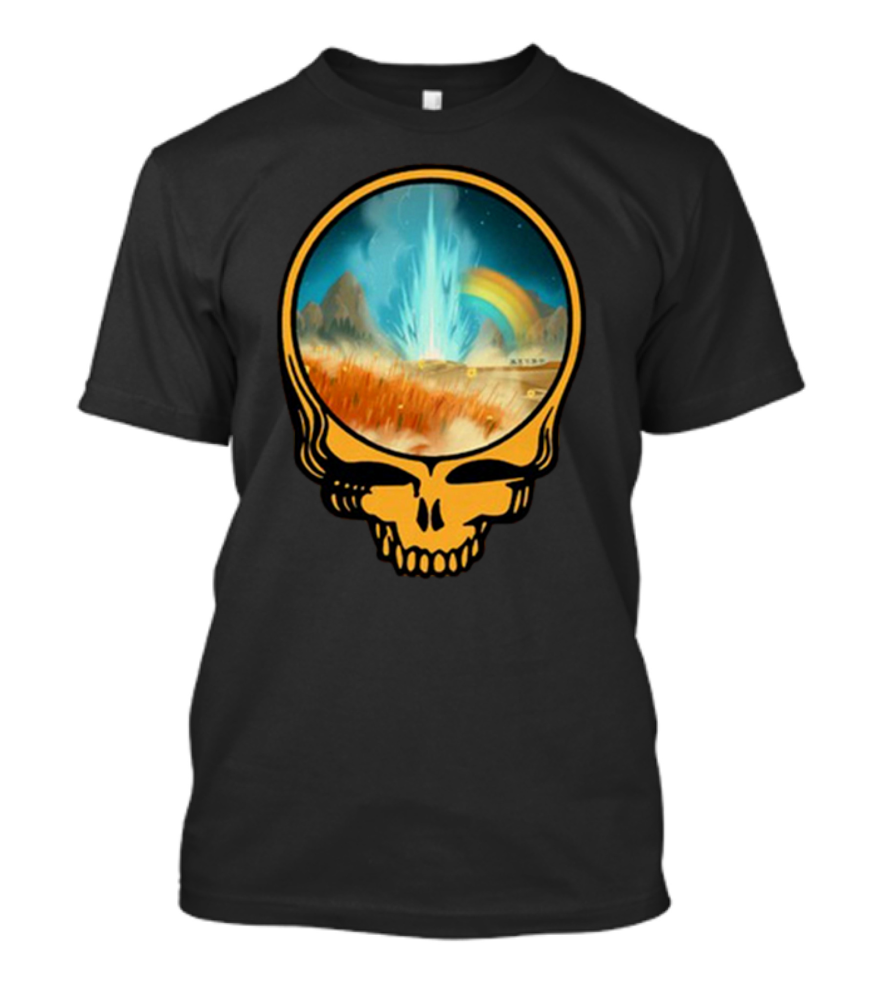 Grateful Dead Skull With Psychedelic Landscape And Rainbow T-Shirt