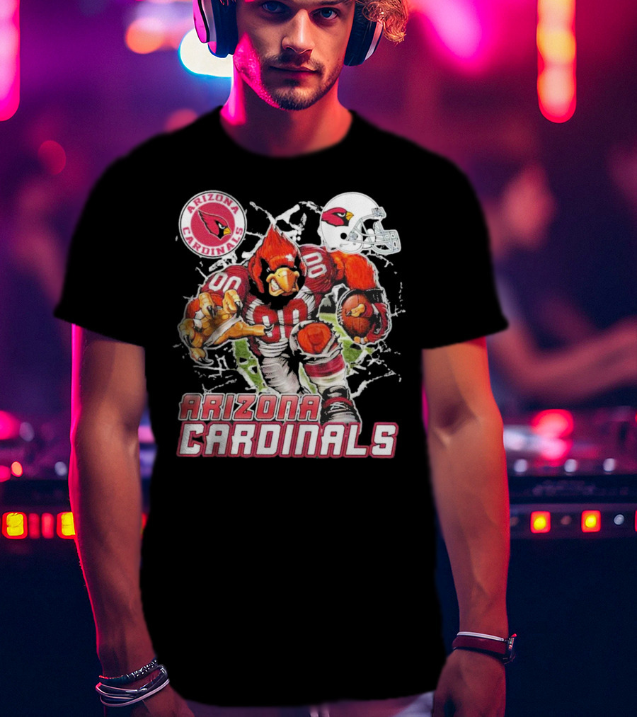 Arizona Cardinals Mascot Breaking Through Wall Vintage Football Helmet T-Shirt