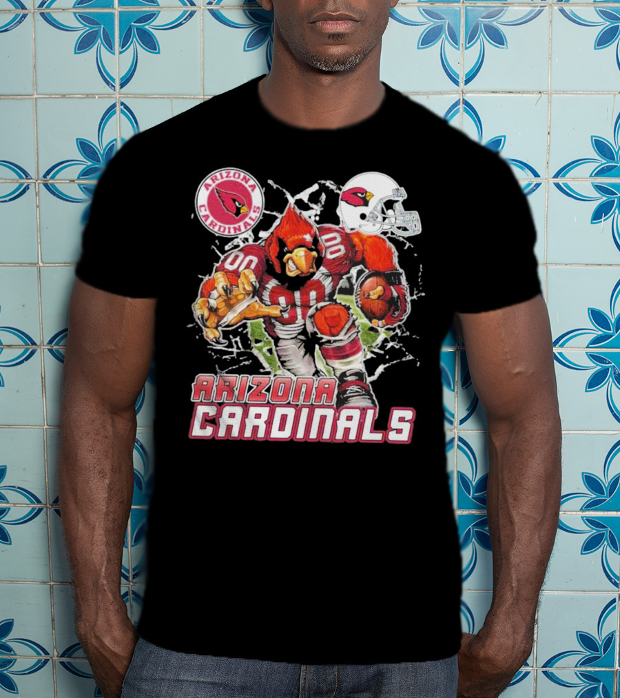 Arizona Cardinals Mascot Breaking Through Wall Vintage Football Helmet T-Shirt