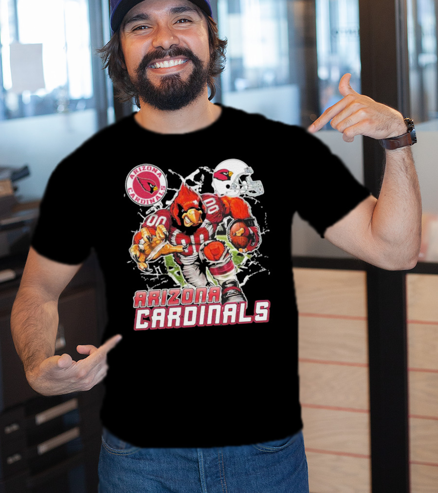 Arizona Cardinals Mascot Breaking Through Wall Vintage Football Helmet T-Shirt