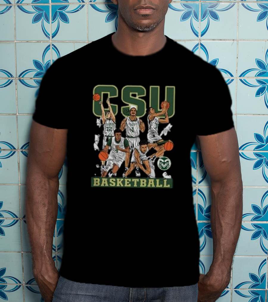 CSU Basketball Starting Five Action Illustration Colorado State NCAA Team T-Shirt