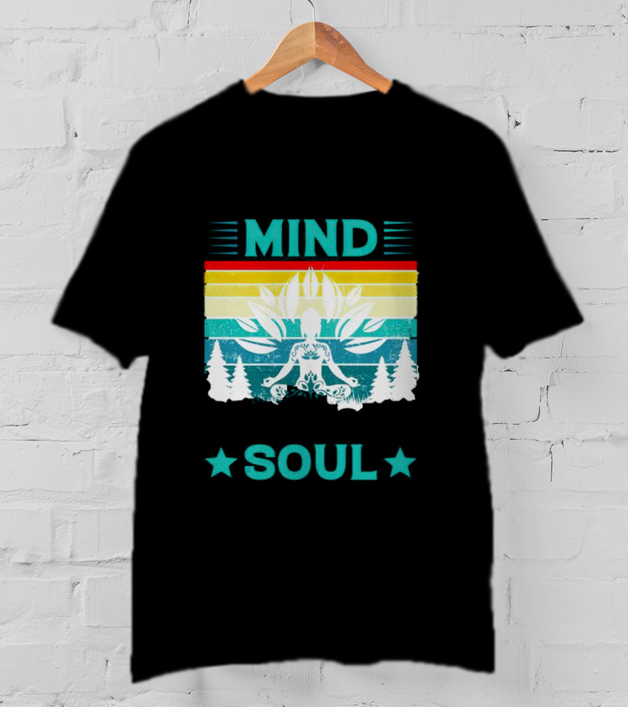LOSE YOUR MIND FIND YOUR SOUL Yoga Meditation Retro Vintage Rainbow Pine Trees T-Shirt