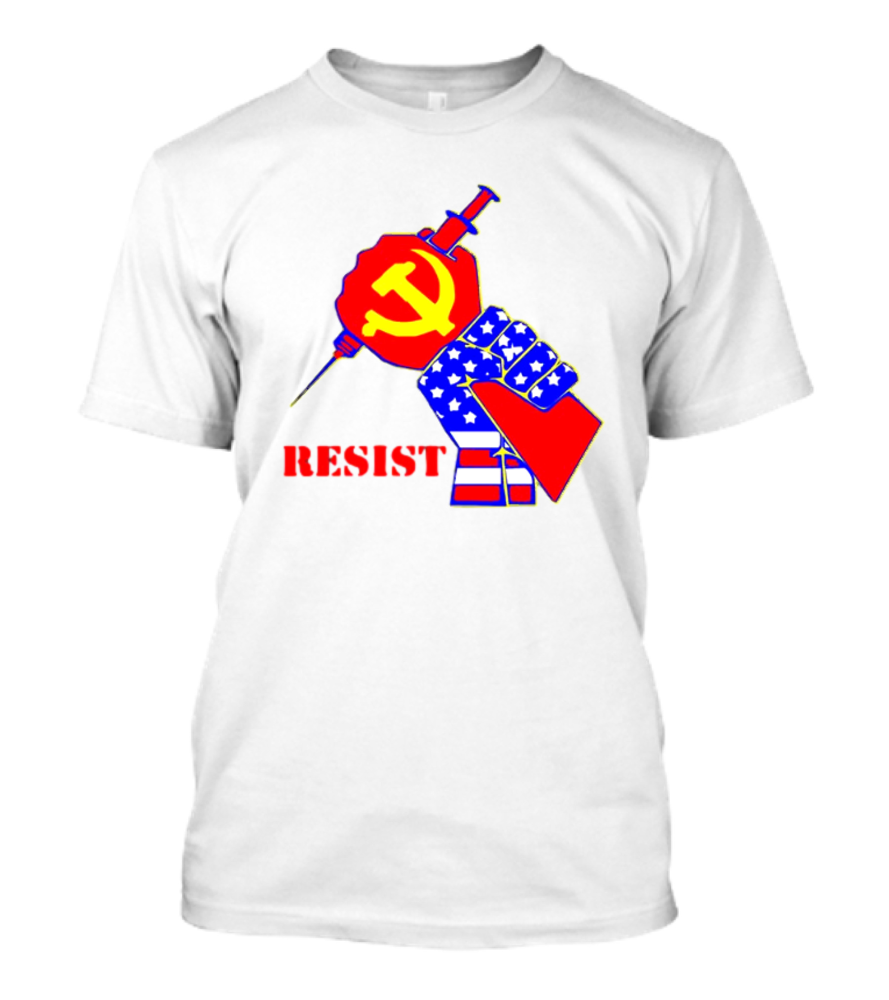 RESIST Communist Hammer And Sickle American Flag Fist Syringe T-Shirt