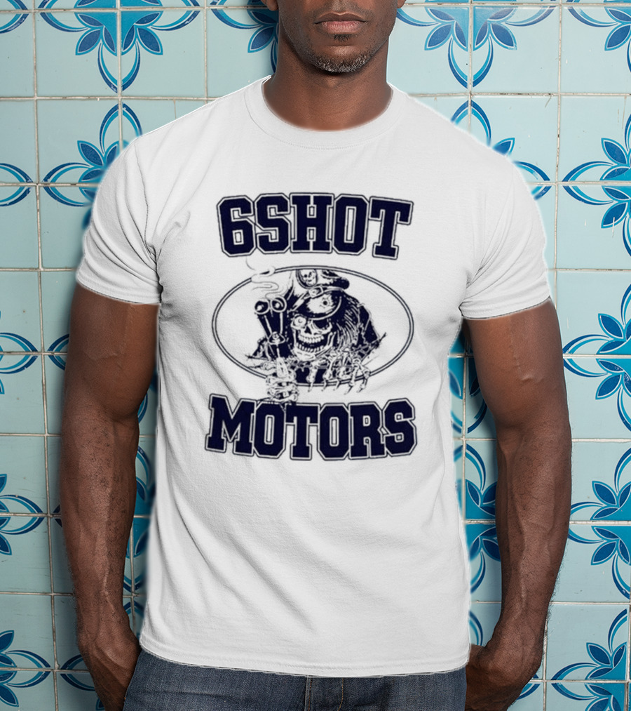 6Shot Motors Smoking Skull With Guns T-Shirt