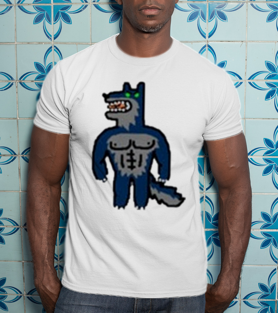 Timberwolves Buff Wolf Strong Muscular Cartoon Character T-Shirt