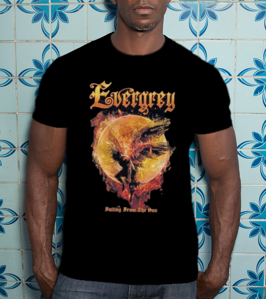 Evergrey Falling From The Sun Celestial Figure And Fiery Orb T-Shirt