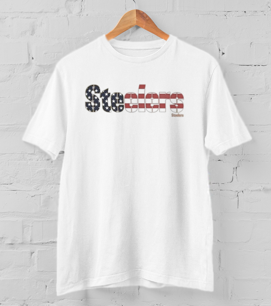 Pittsburgh Steelers American Flag Script Franklin T-Shirt