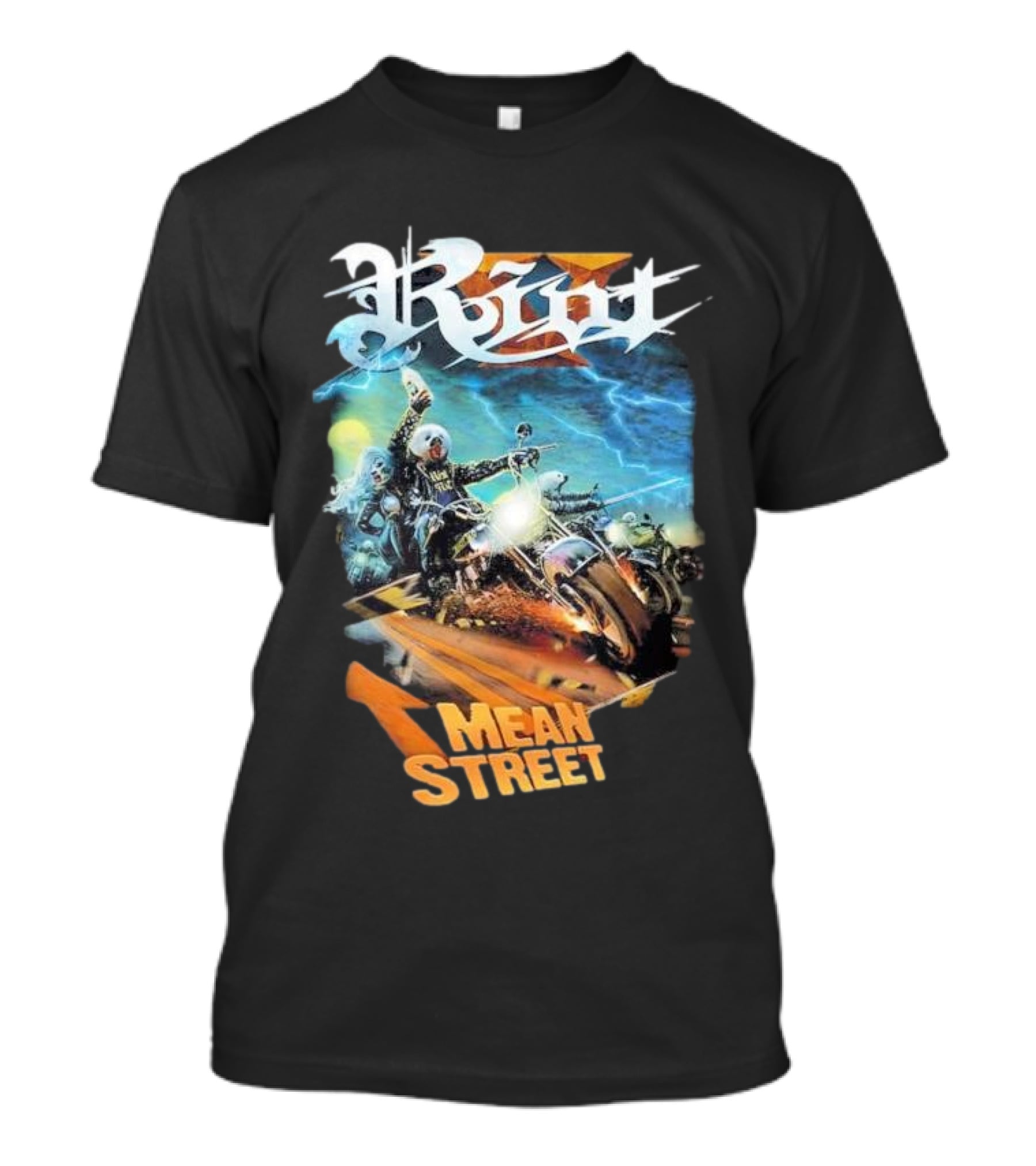 Riot V Mean Streets Album Cover With Biker And Lightning T-Shirt