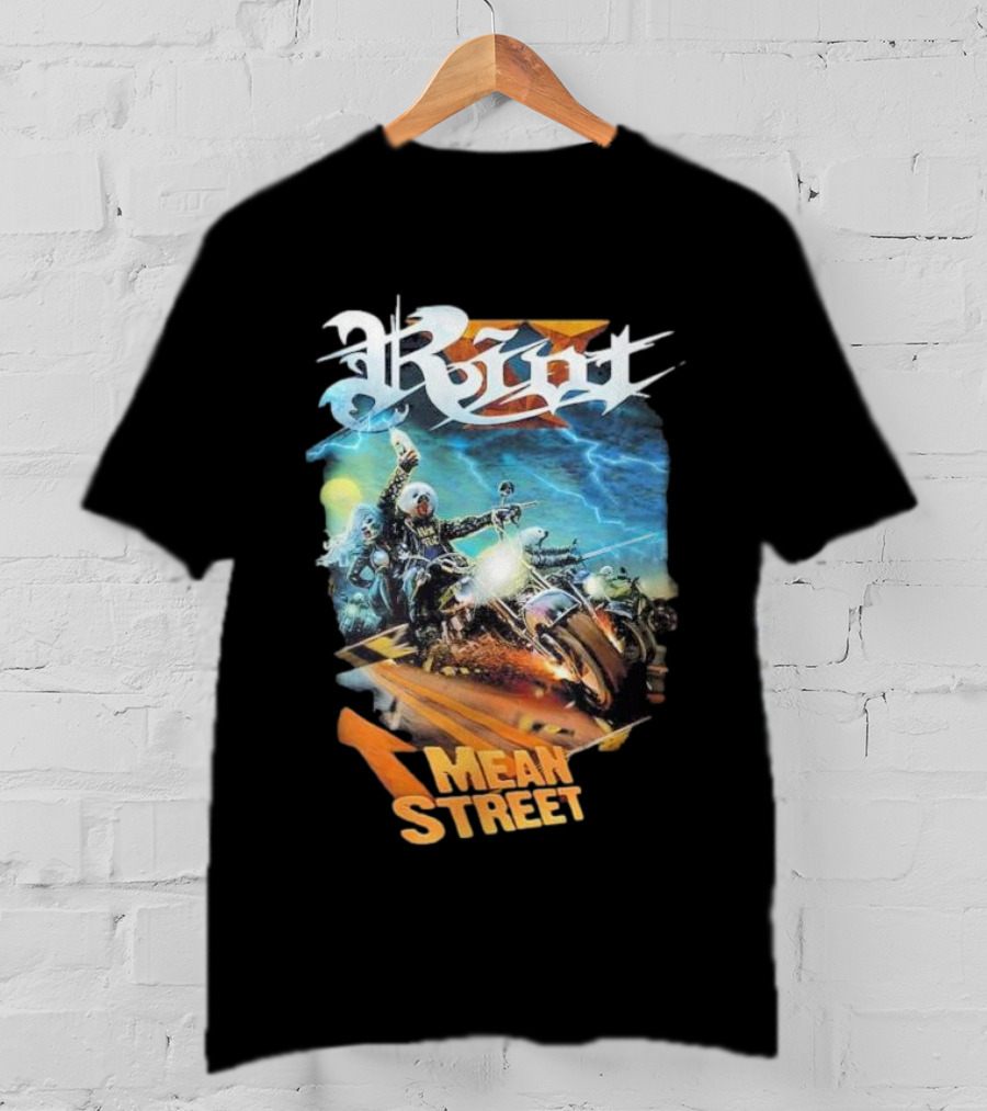 Riot V Mean Streets Album Cover With Biker And Lightning T-Shirt