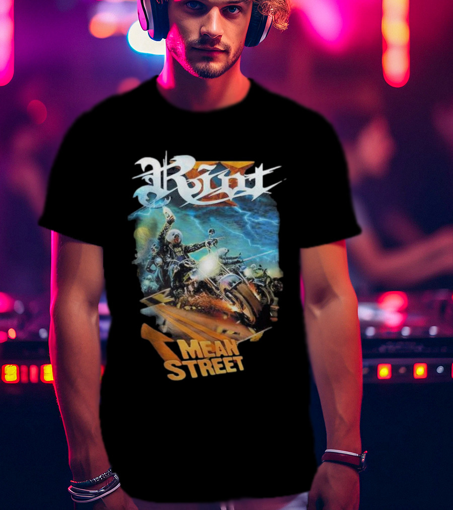 Riot V Mean Streets Album Cover With Biker And Lightning T-Shirt