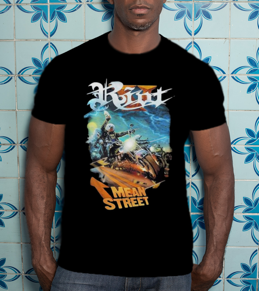 Riot V Mean Streets Album Cover With Biker And Lightning T-Shirt