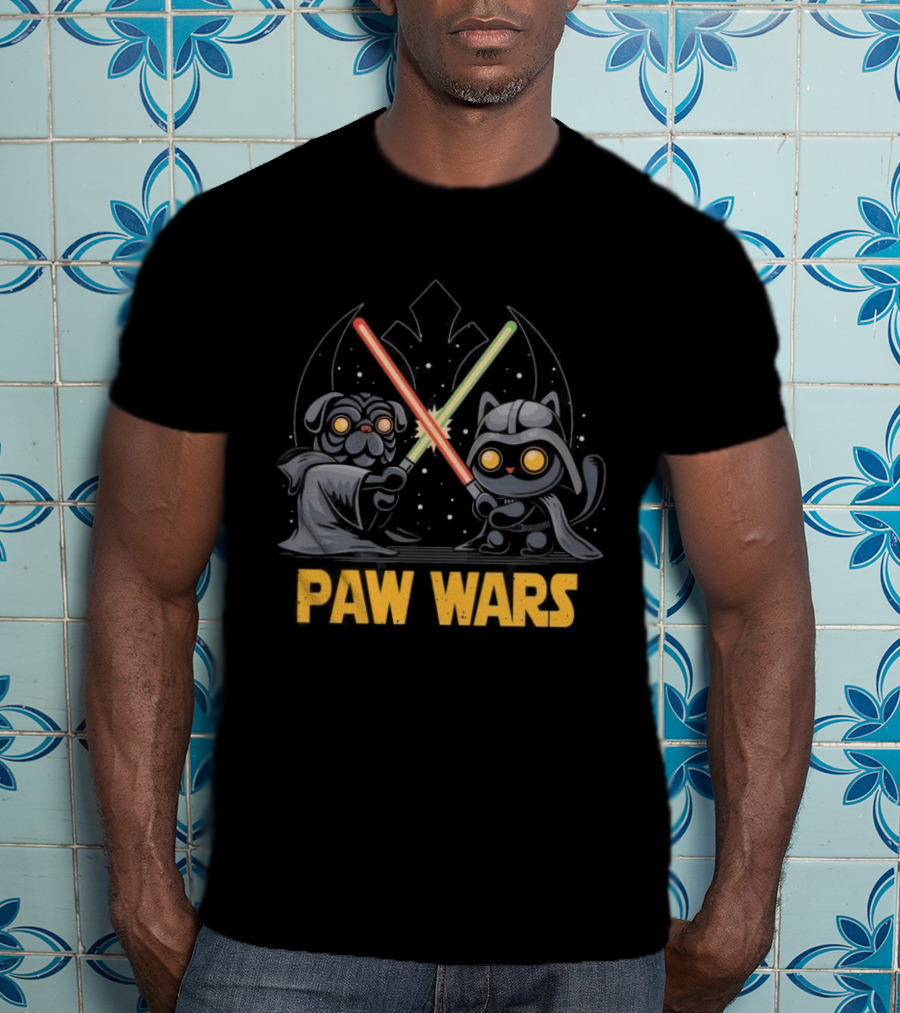 Star Wars Paw Wars Cat And Dog Jedi Battle T-Shirt