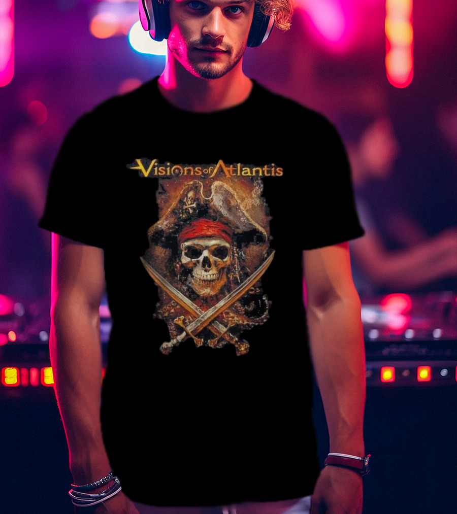 Visions Of Atlantis Skull Pirate With Crossed Swords And Hat T-Shirt